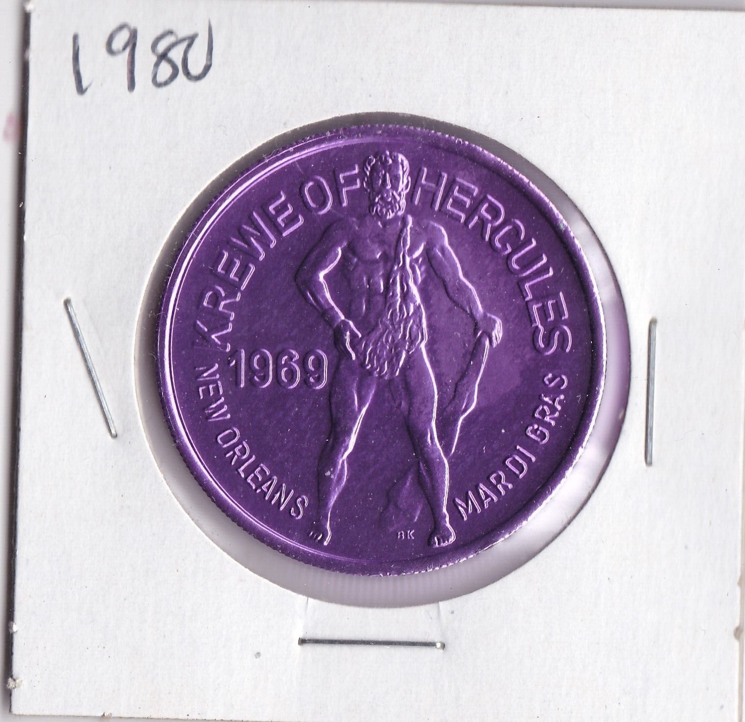 1980 KREWE OF HERCULES/MIGHTY WARRIORS OF YORE Mardi Gras  DOUBLOON (Purple L1)