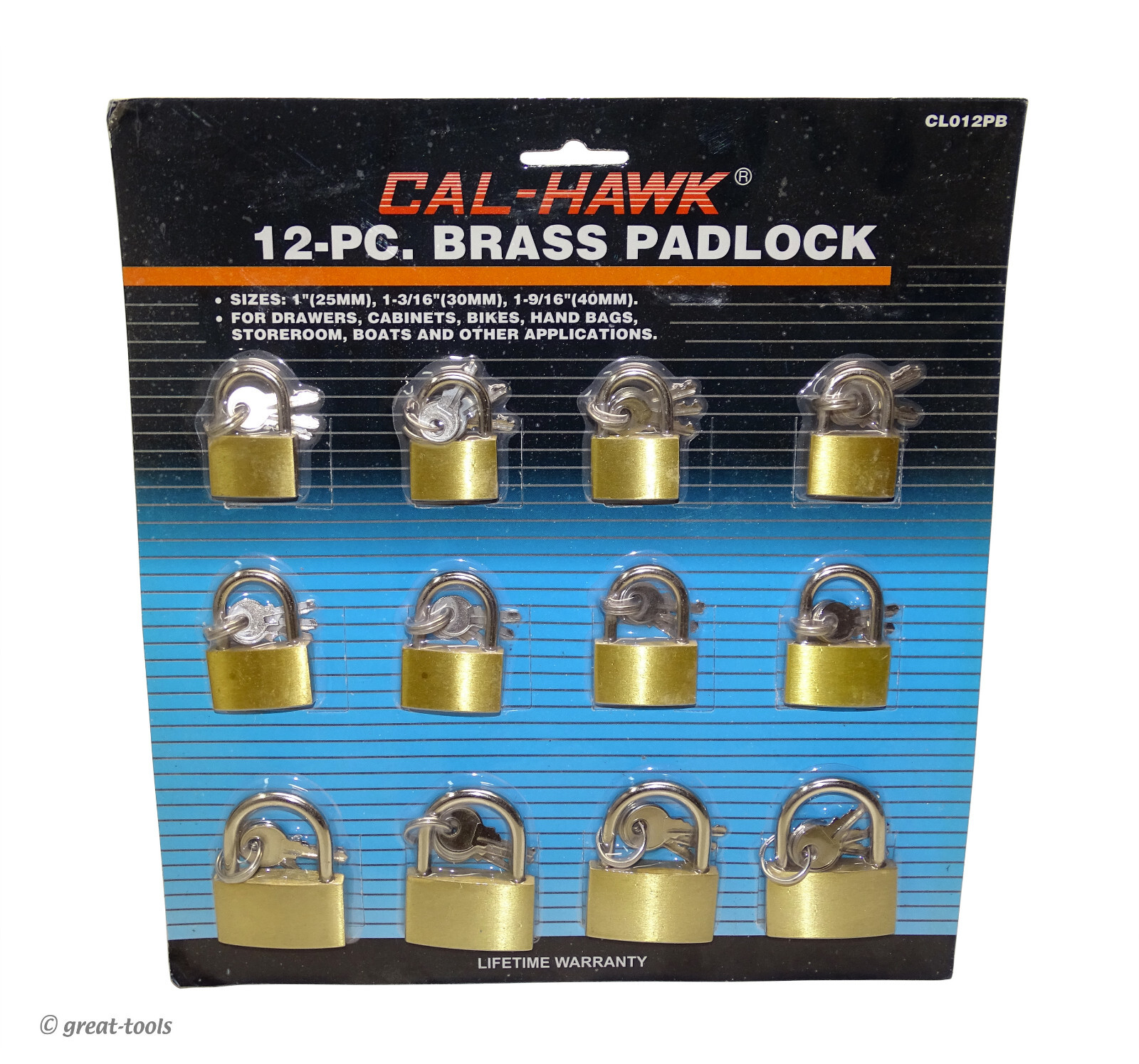 BRASS PADLOCK SET – 12 padlocks – 3 different sizes – assortment – door locks