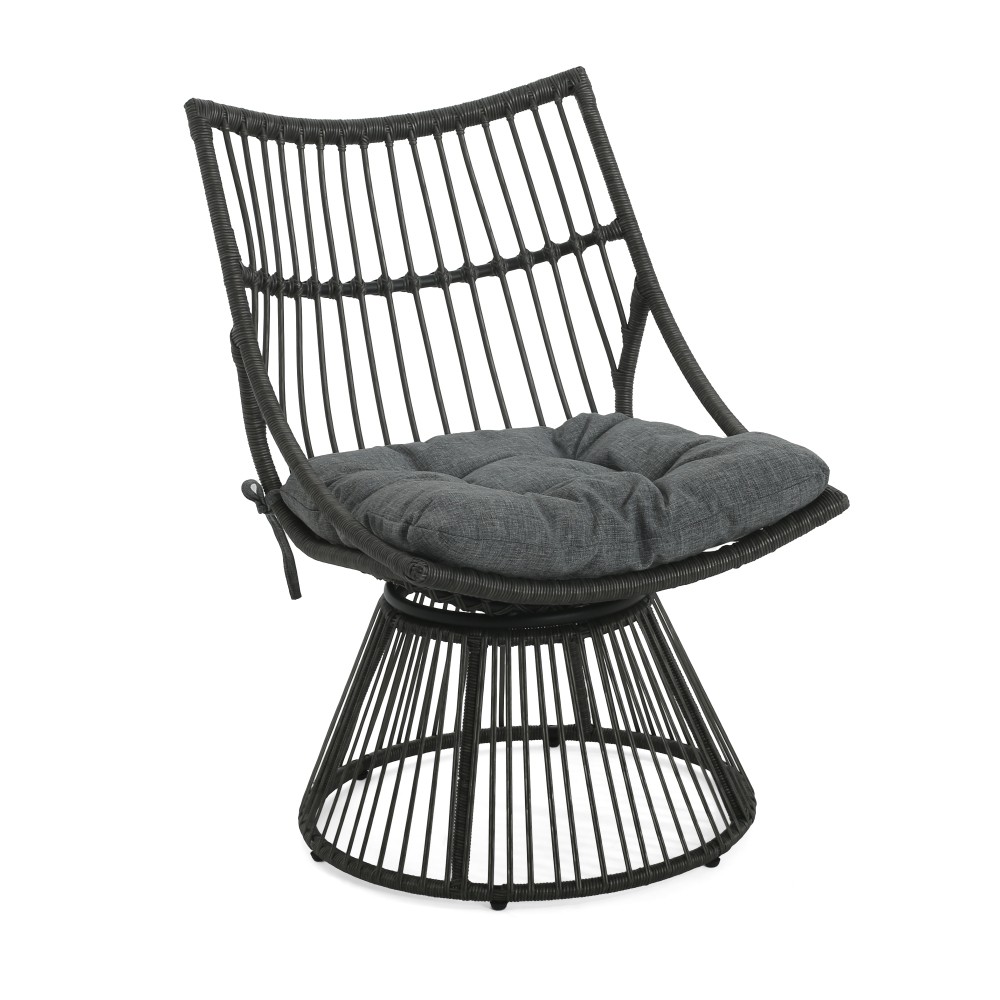 Mid Century High Back Wicker Chair with Side Table Grey PE Rattan