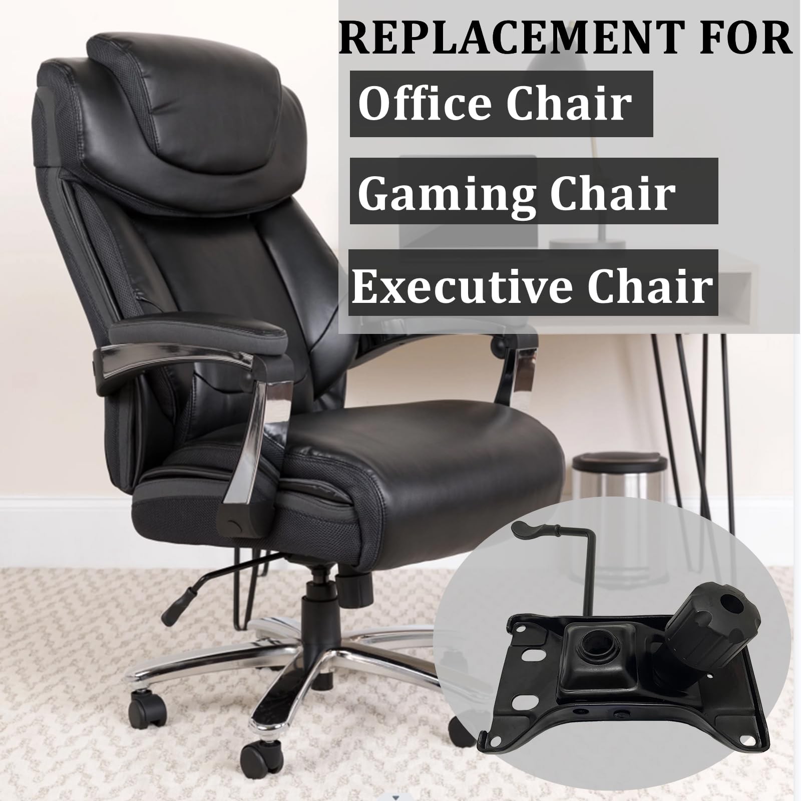 500LBS Office Chair Tilt Control Mechanism Swivel Base 6x10.2 Inch Holes Black
