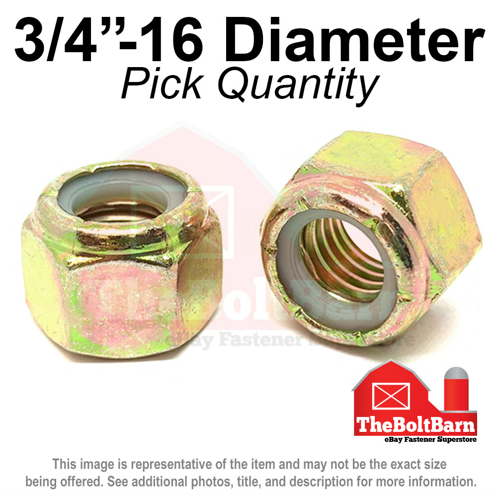 3/4"-16 Grade 8 Nylon Insert Hex Lock Nut Zinc Yellow FINE Nylok (Pick Quantity)