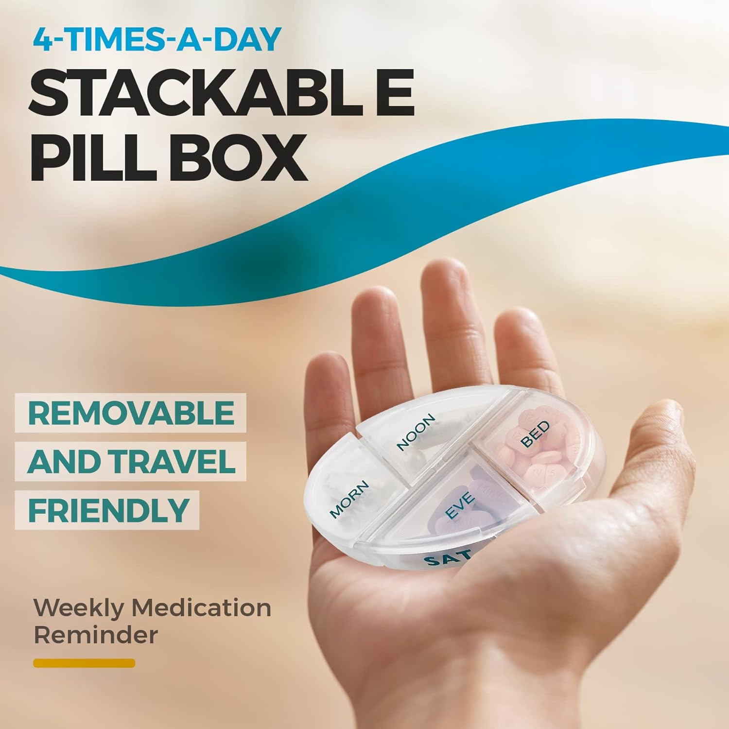 Medca Weekly Pill Organizer, 1 Dispenser, 7 Stackable Compartments Four Times-A-