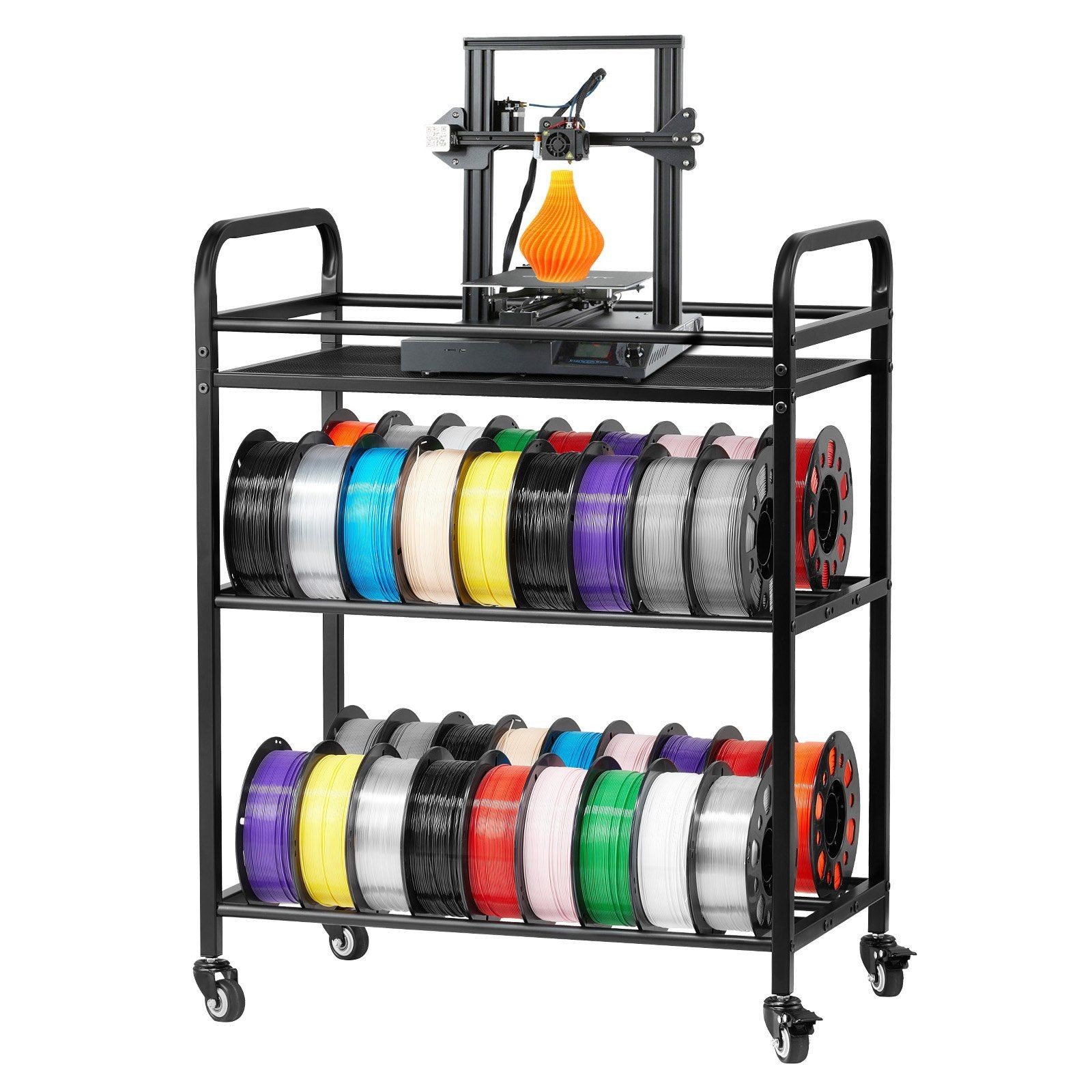 Streamlined 3 Tier Spool Holder 280lb Built-In Wheels for Movement