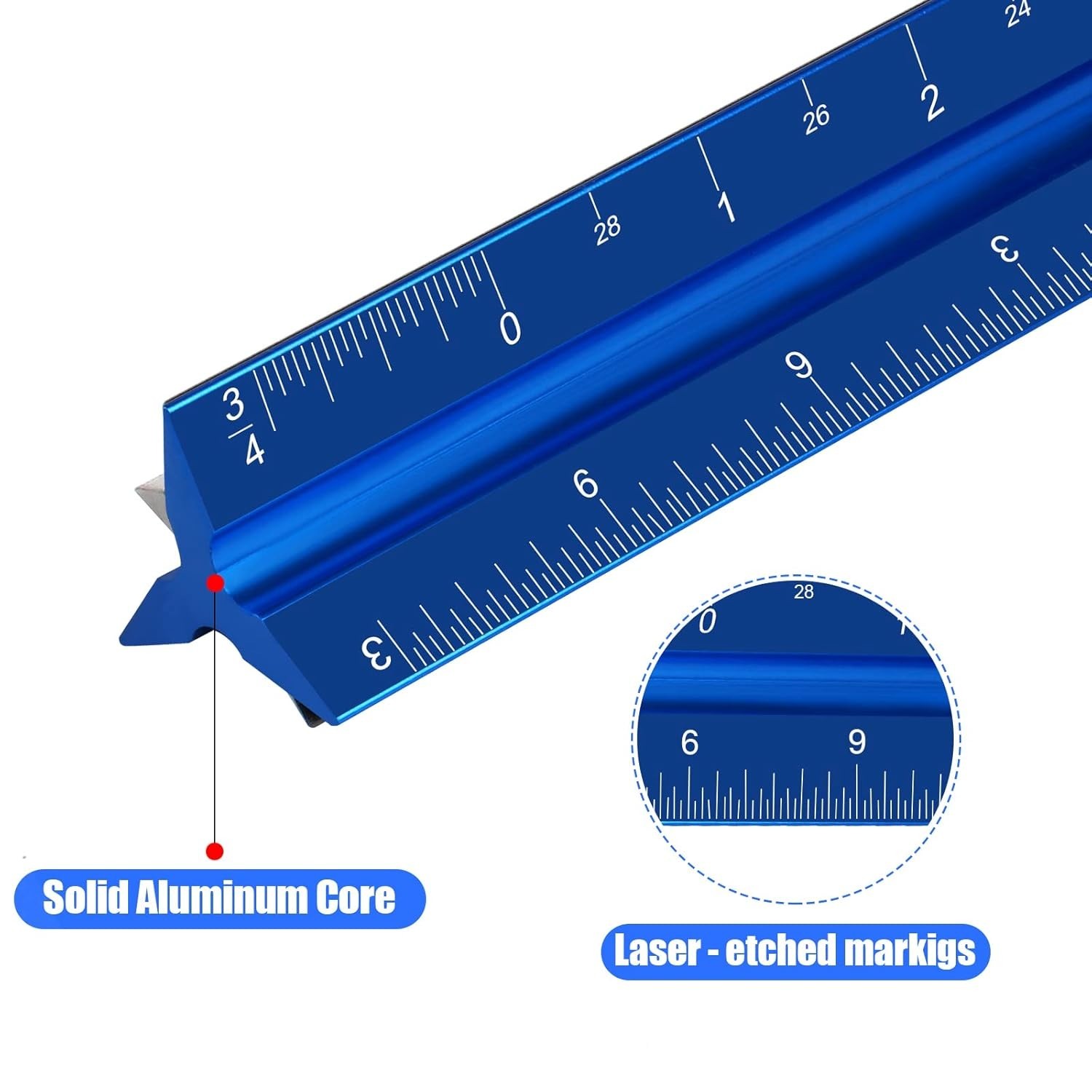 12" Architectural Scale Ruler, Aluminum Scale, Triangular Ruler, Scale Ruler for