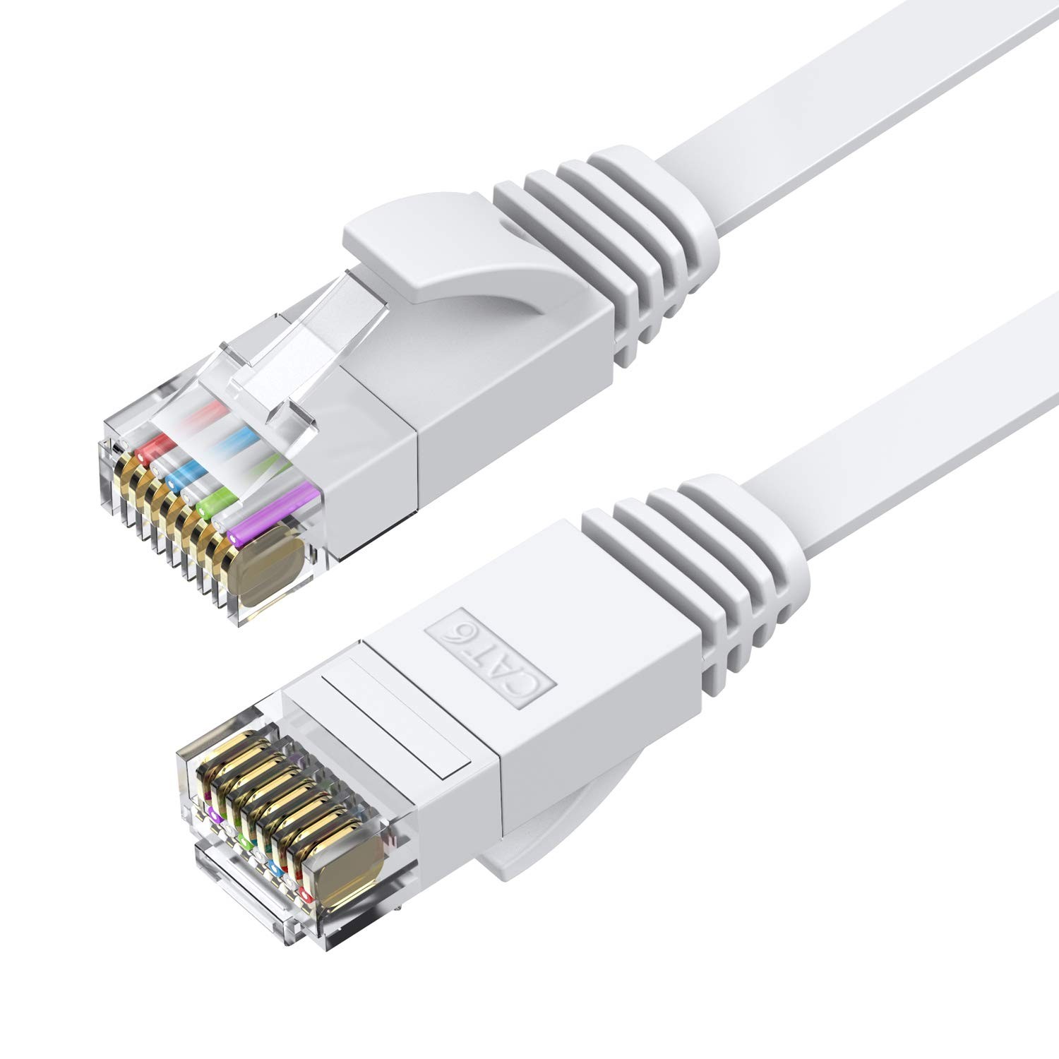 Cat6 Ethernet Cable 40 FT White, Cat-6 Flat RJ45 Computer Internet LAN Network E