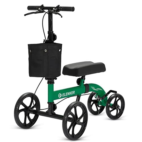 ELENKER BEST VALUE KNEE WALKER 10" FRONT WHEEL STEERABLE SCOOTER CRUTCH - GREEN