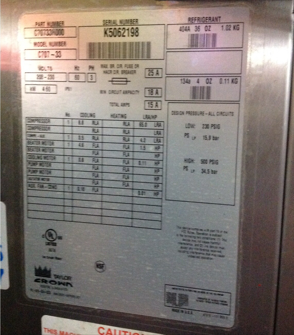 Taylor soft ice cream machine
