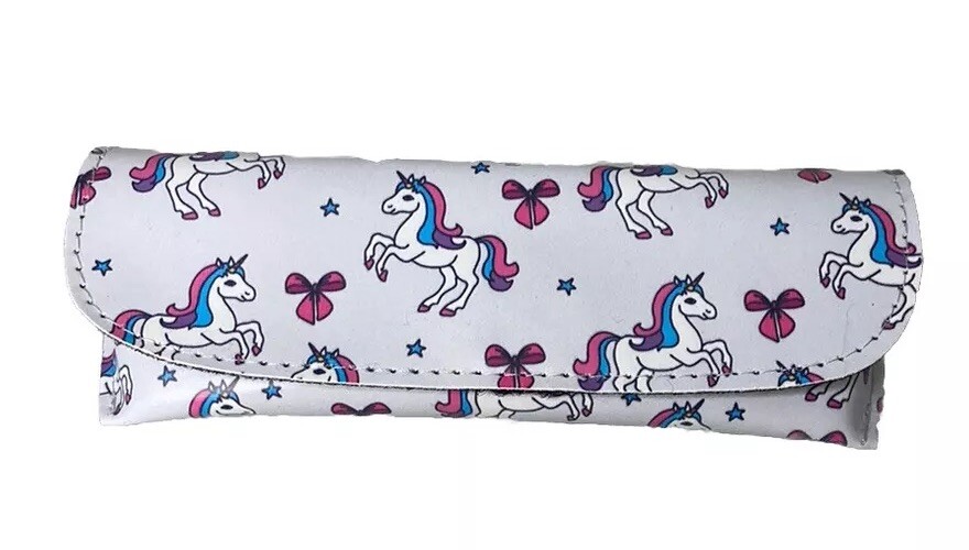 New Unicorns White Semi Hard Eyeglass Case With Flip Closure Hook & Loop