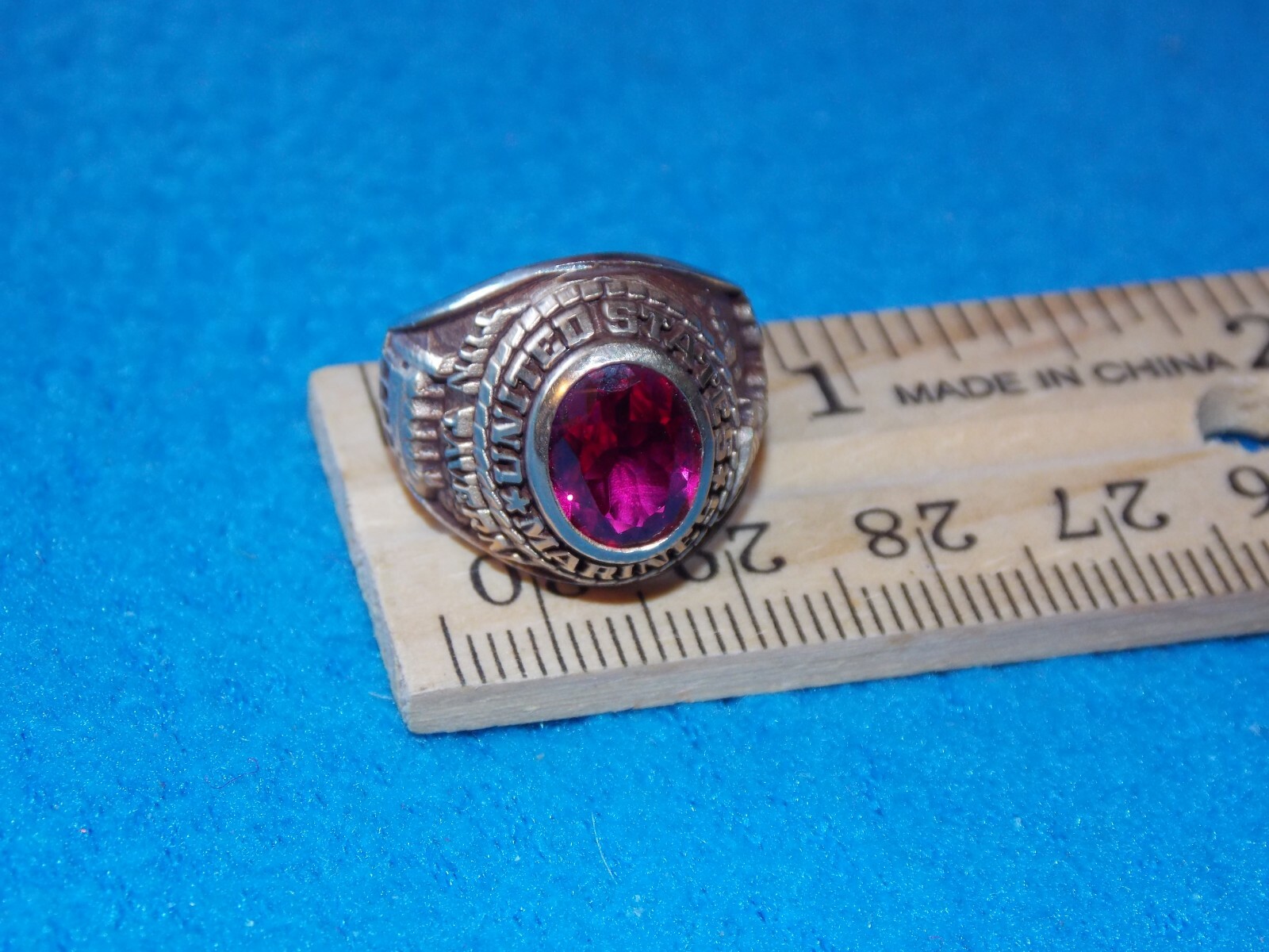 VINTAGE - U.S. MARINES WOMEN'S RED STONE SIZE 5 RING - NOS -  ALPHA BRAND