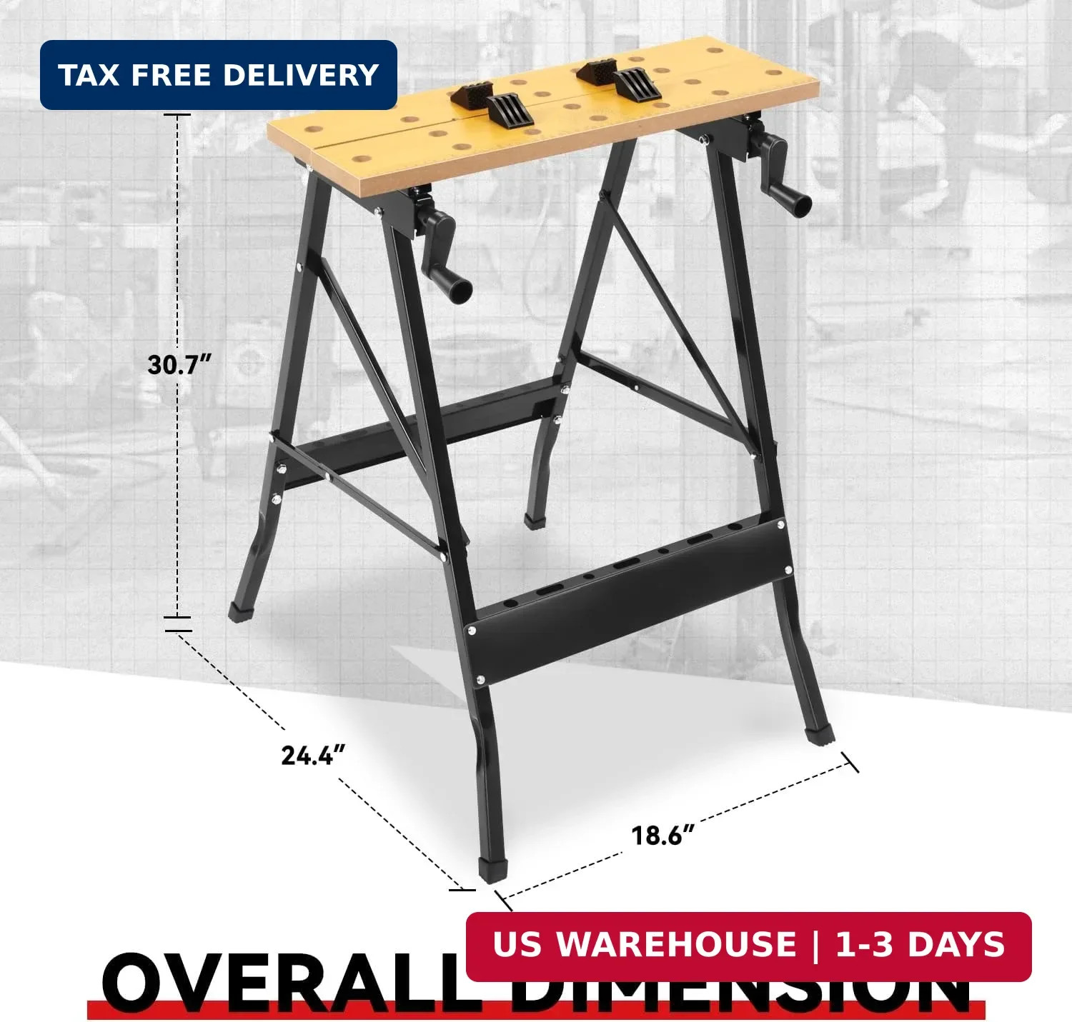Folding Workbench w/Vise, 8-12" Adjustable Height, Portable | Built