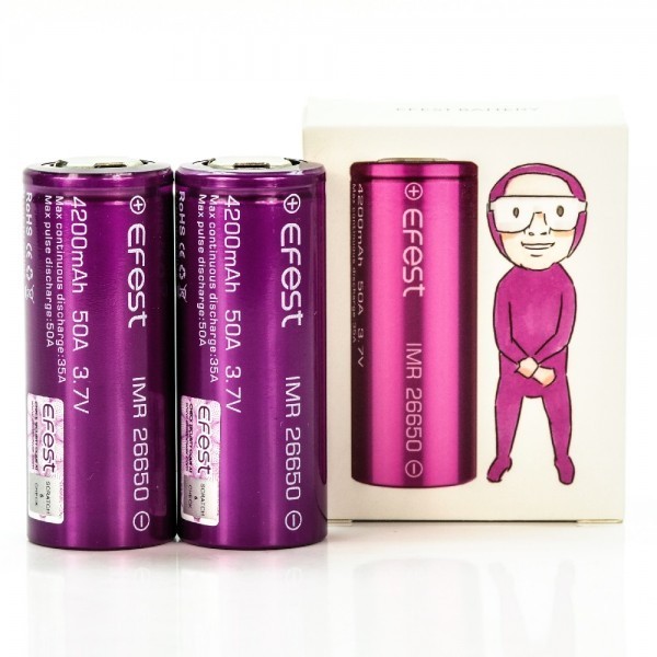 2-Pack Efest Battery 26650 3.7V | Capacity 4200mAh | MPD 50A | CDR 35A