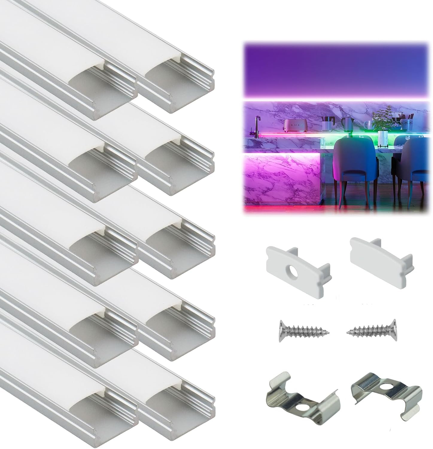 10Pack 3.3FT Silver LED Strip Channel with Milky Diffuser U1SW WW | 17X7Mm LED A