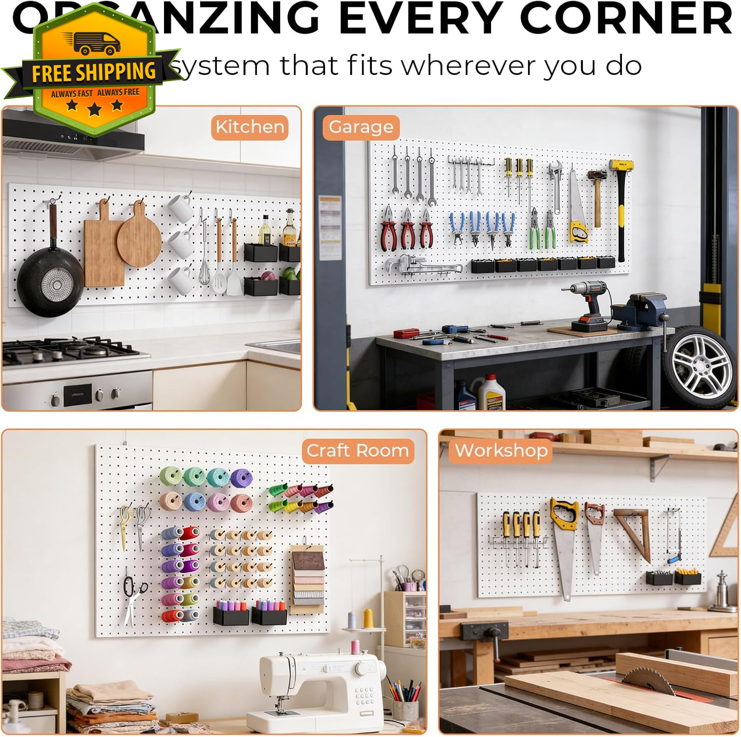 278PCS Pegboard Organizer Kit Garage Tool Storage Hooks & Bins