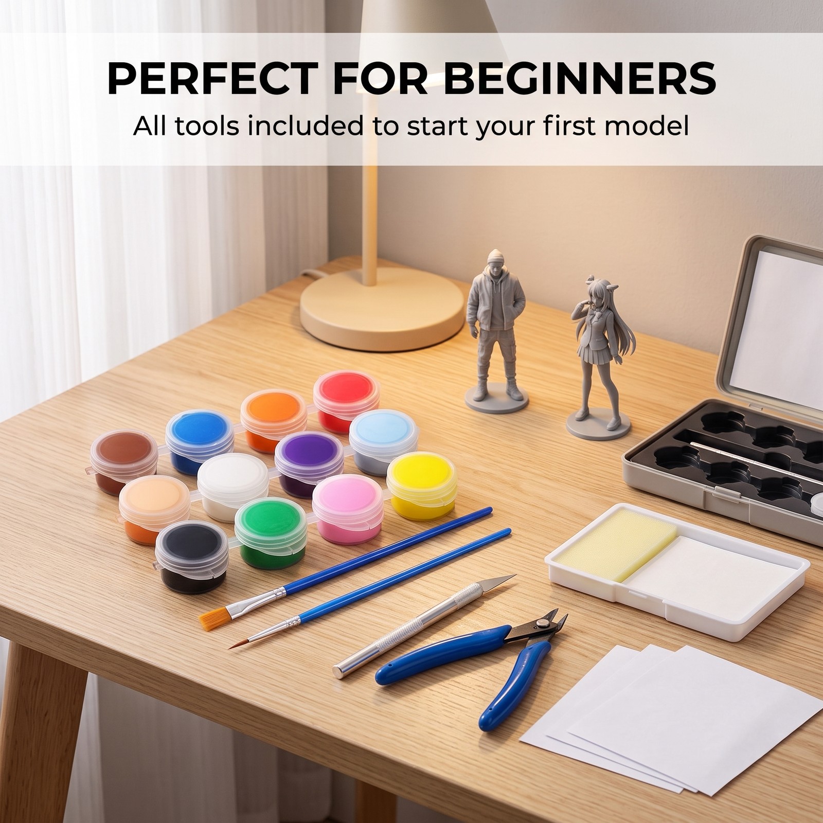 Model Paint Kit & Miniature Paint Set for Beginners 14+ with Tools