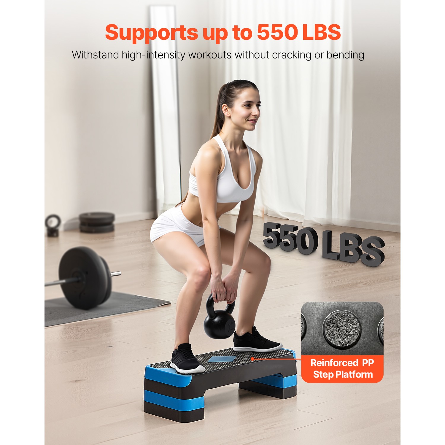 Uimoso Adjustable Aerobic Exercise Step Platform with 4 Risers - Blue