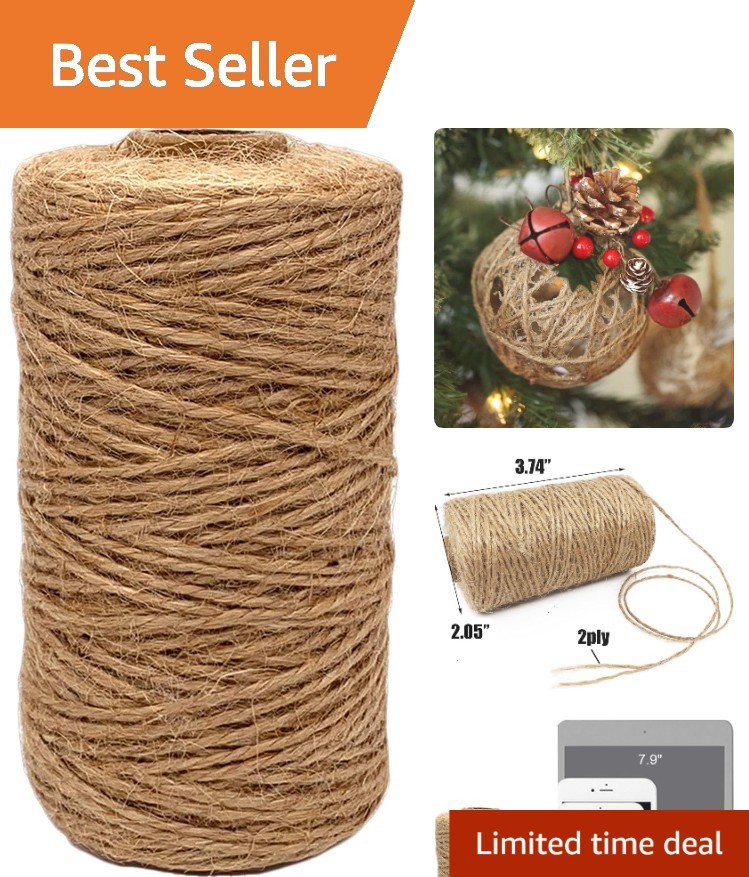Jute String 328 Feet Natural Brown Twine for Crafts and DIY Projects