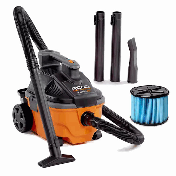 RIDGID 4 Gal. 5.0 Peak HP Portable Wet/Dry Vac w/ Fine Dust Filter & Attachments