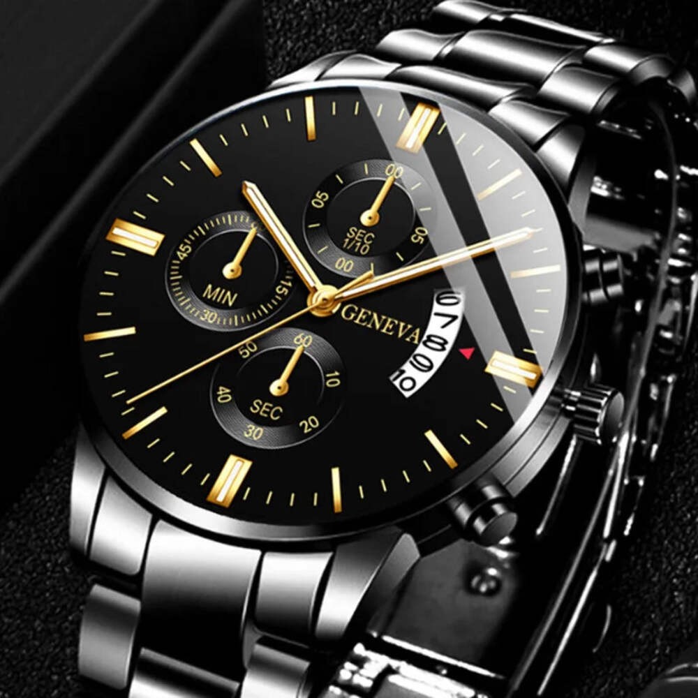 Luxury Stainless Steel Men Calendar Quartz Watch Fashion Mens Business Watches f
