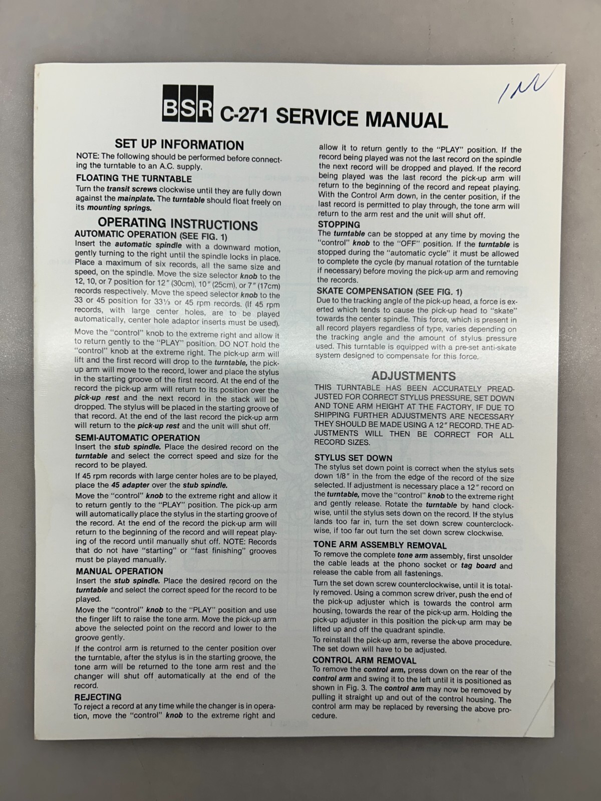 BSR C-271 Original Service Manual Free Shipping