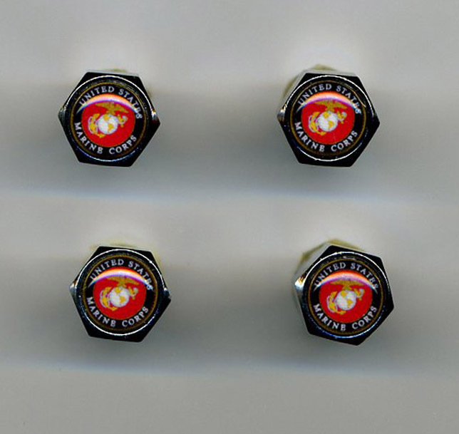 Marines 4 Chrome Plated Brass Tire Valve Caps Car & Bike  US Marine Corps