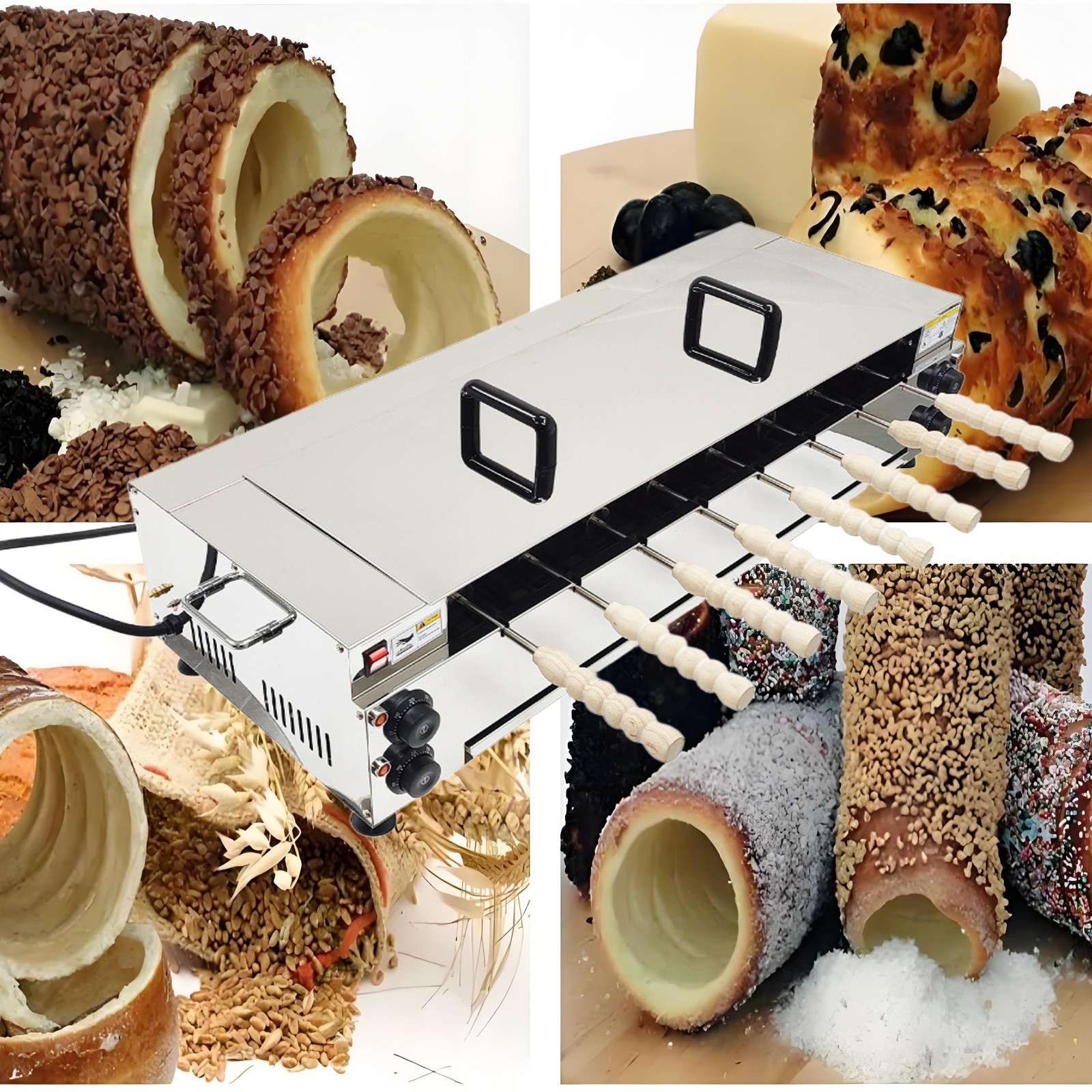 220V Chimney Cake Roll Oven Maker Electric Ice Cream Cone Machine 6KW