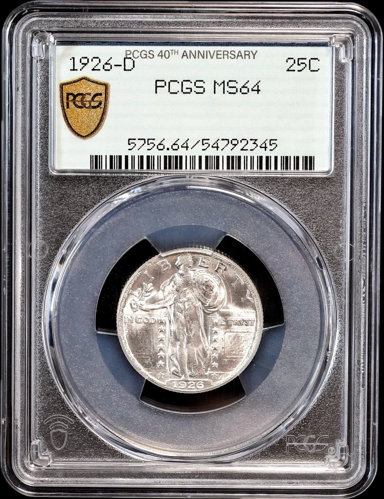 1926 D 25c Standing Liberty Quarter PCGS MS64 Gold Shield 40th Anniversary Label