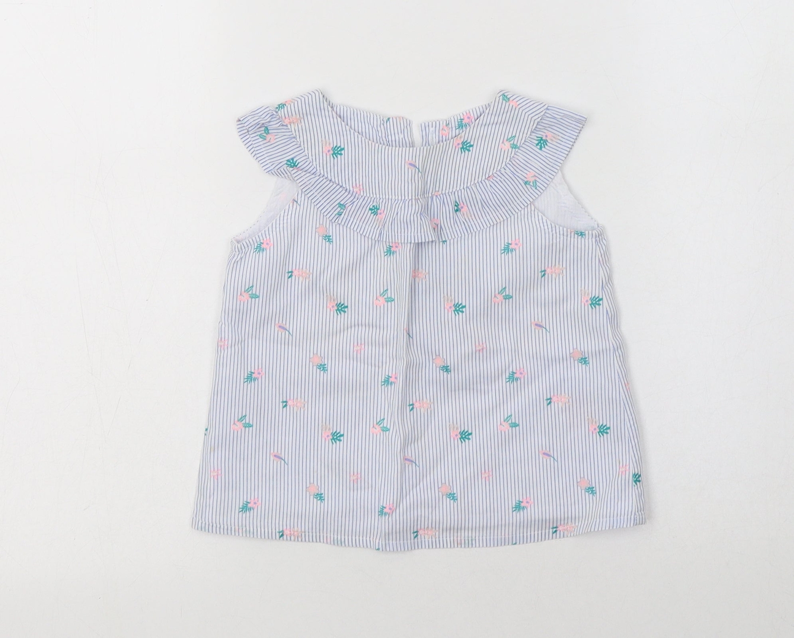 So Cute Baby Blue Floral Cotton Blend Blouse Size 12-18 Months Collared
