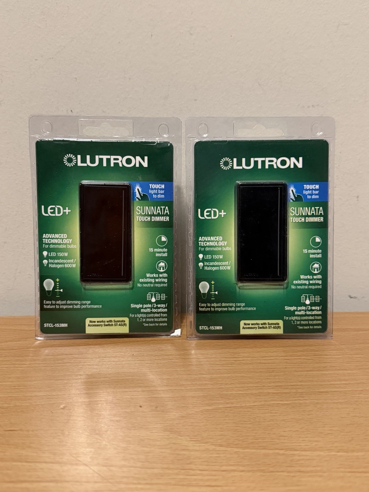 Lutron Sunnata LED+ Touch Dimmer - Black (STCL-153MH-Black) Sealed Lot Of 2