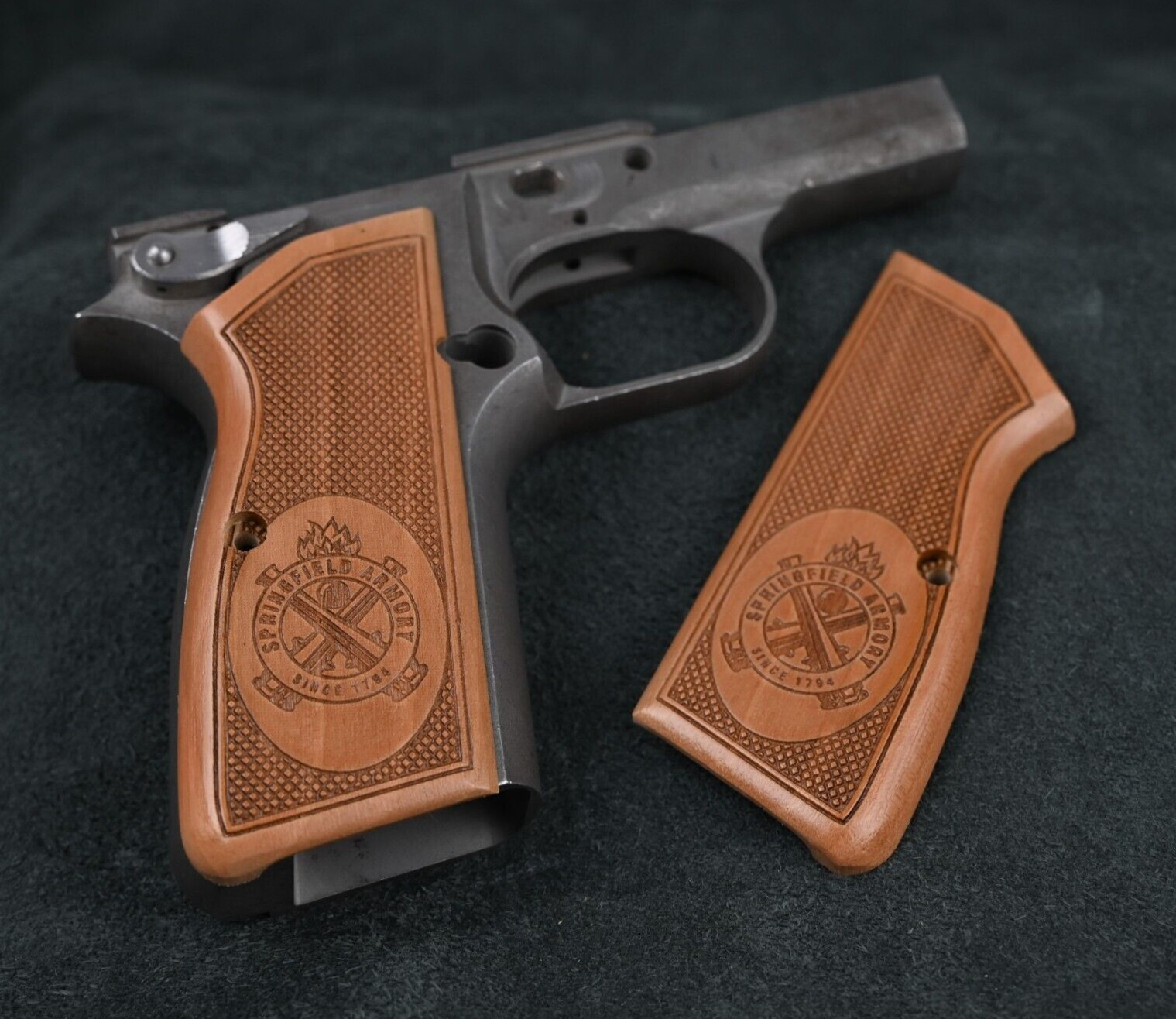 Springfield Armory SA-35 Hi-Power Checkered Walnut Grips. Fits EAA Girsan MC P35
