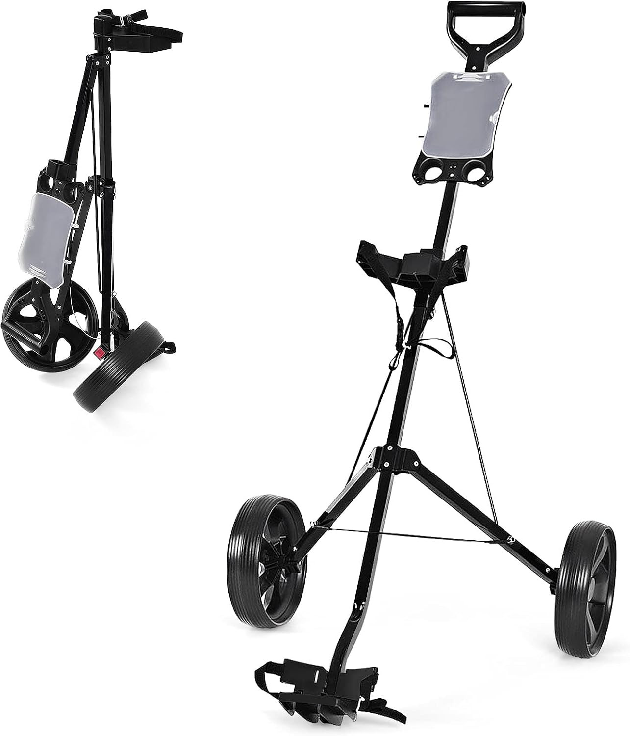 Golf Cart, 2 Wheel Golf Push Cart with 9.5” Wear-Resistant Rubber Wheels, Elasti
