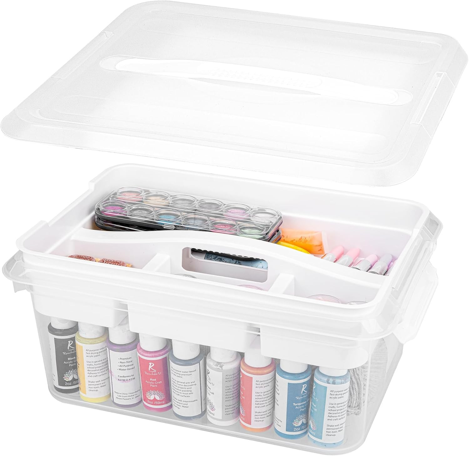 20 QT Clear Craft Box Organizer with Removable Tray, 1-Pack | White Latching Lid