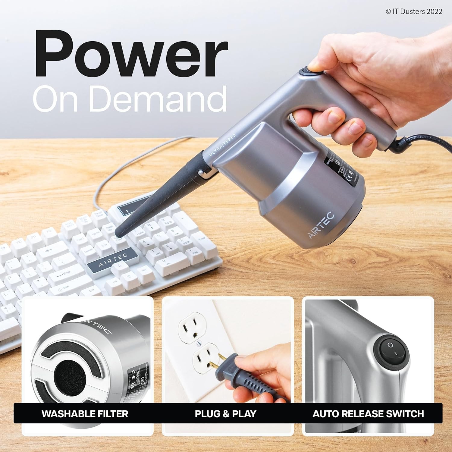 IT Dusters AirTec Ultra Electric Air Duster Blower for PC, Laptop, Console,...