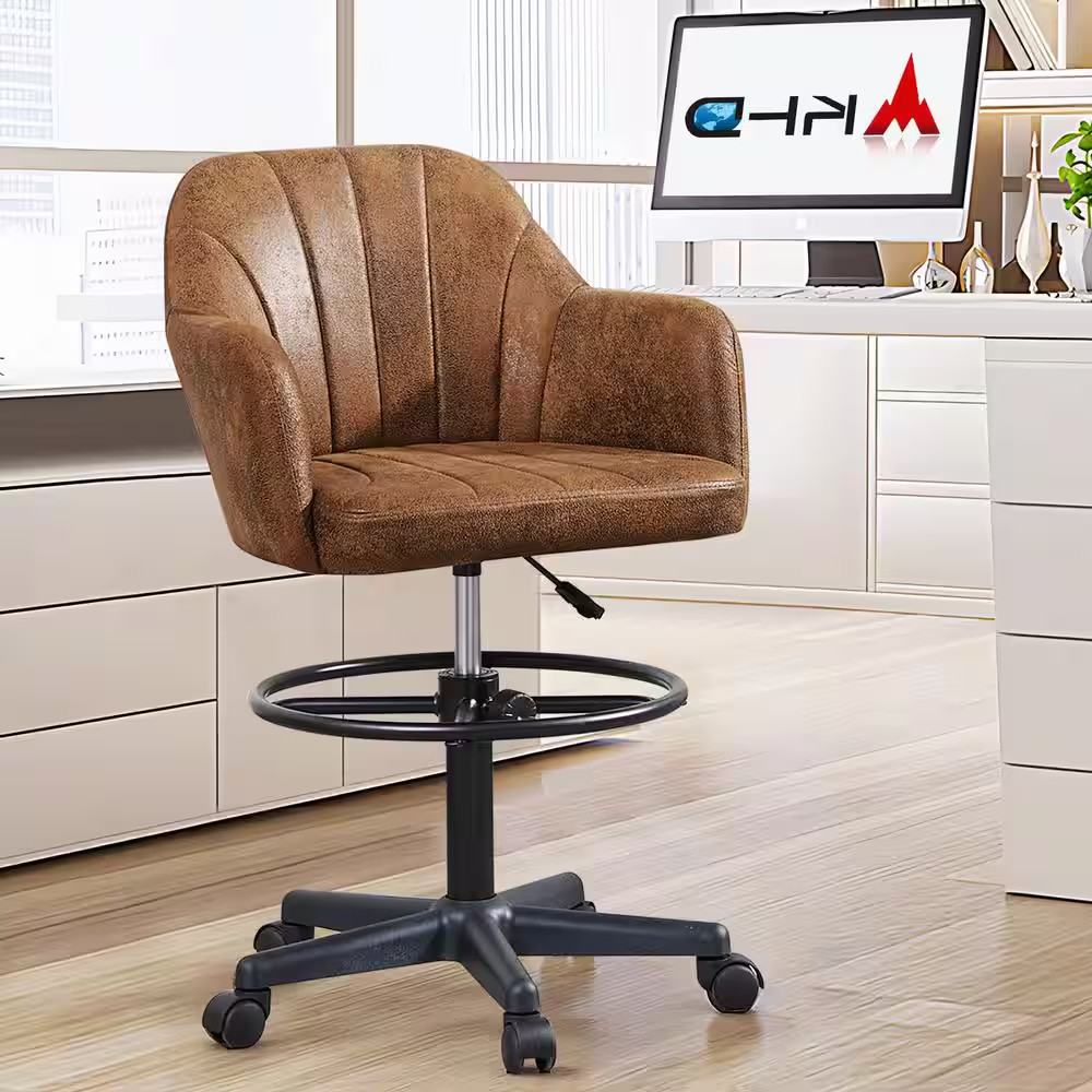 Premium PU Swivel Drafting Chair Adjustable Height Lumbar Support Home Office St