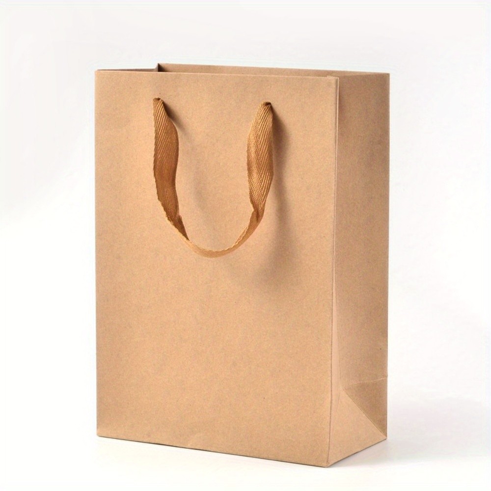10pcs Rectangle Kraft Paper Bags with Nylon Cord Handles for Retail Shopping bag