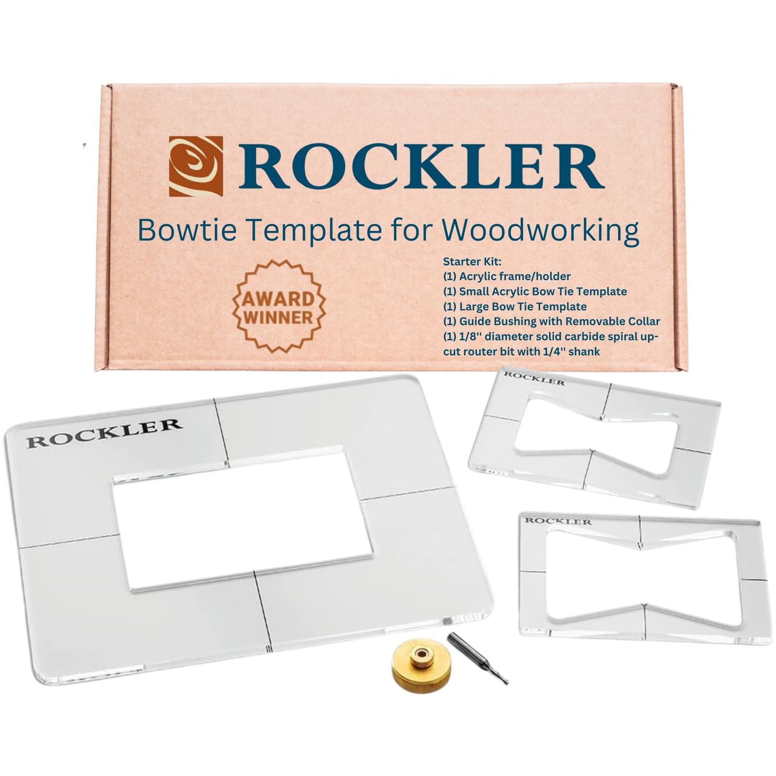 Rockler Bow Tie Inlay Kit w/Frame, Bit, & Bushing - Decorative Router clear