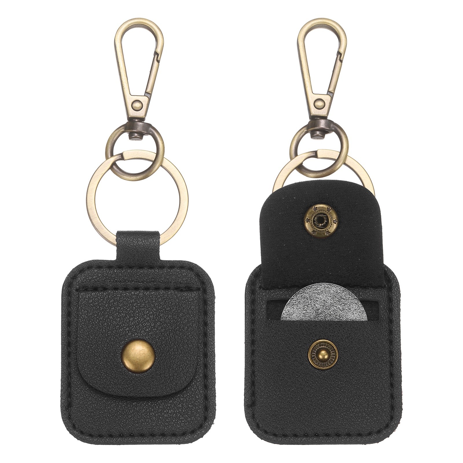 2 Pack Quarter Leather Keychain, PU Leather Key Ring Coin Case, Black