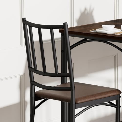 GDFStudio 43.3" Dining Table Set with 4 Chairs, Industrial Kitchen Bar Walnut