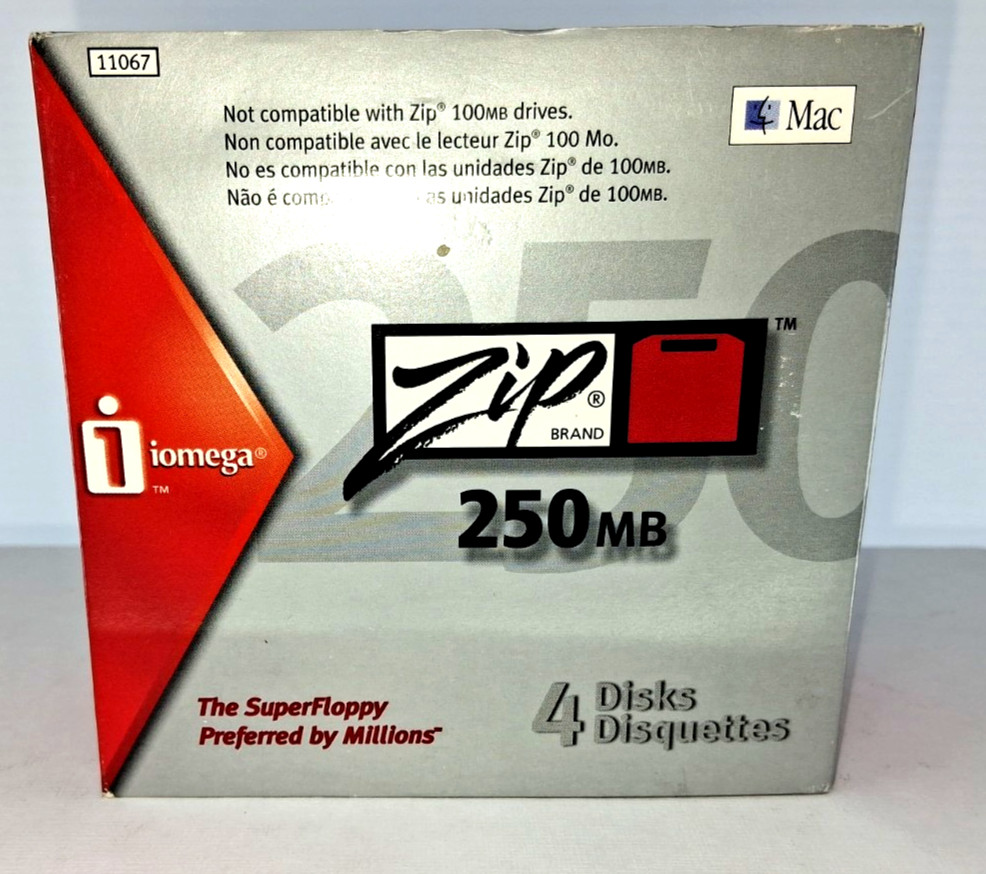 Iomega Zip 250MB Disks Mac Format 4-Pack New Sealed Vintage Storage Media