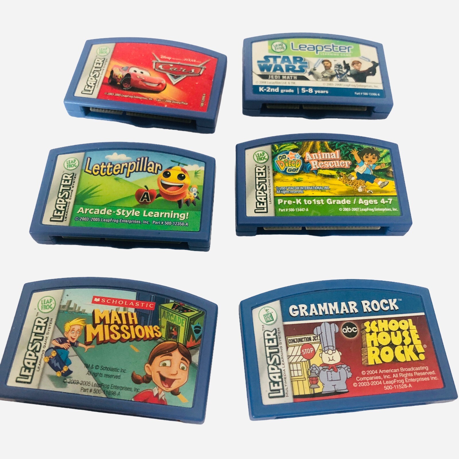 LeapFrog Leapster Game Cartridges Only Lot of 6 Cars Star Wars School House Rock