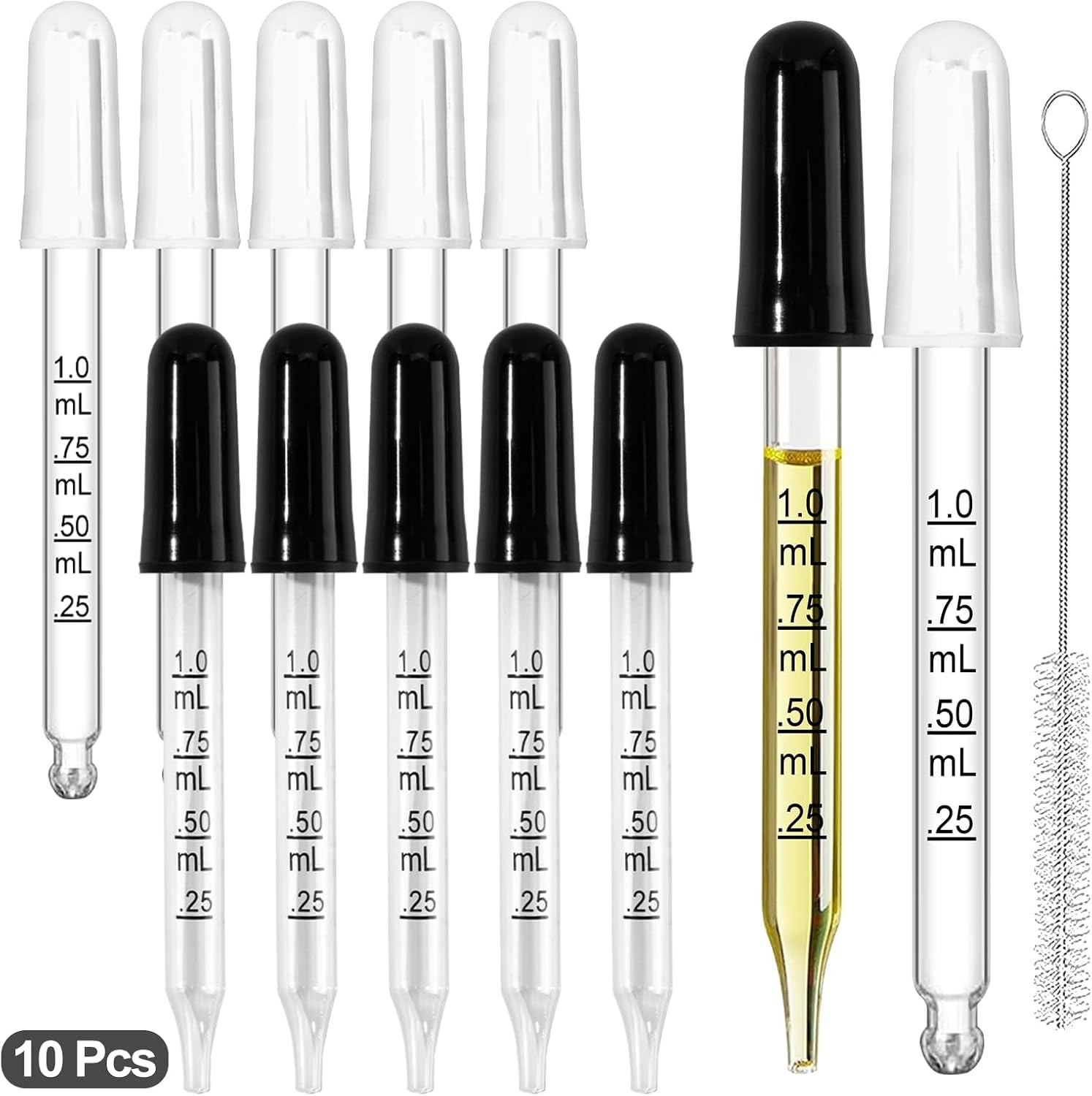 10Pcs Eye Dropper with Durable Rubber Head, 1ml Glass Dropper, Liquid Droppers