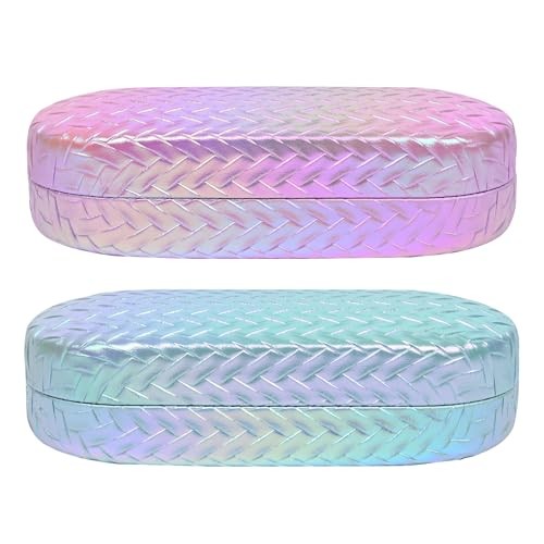 2 PACK Large Hard Shell Sunglasses Case, Protective Case For Braid-pink+blue