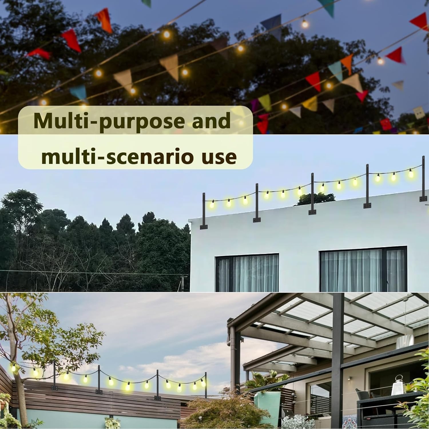 4 Pack String Light Poles,Hanging Light Poles for Outdoor String Lights, Meta...