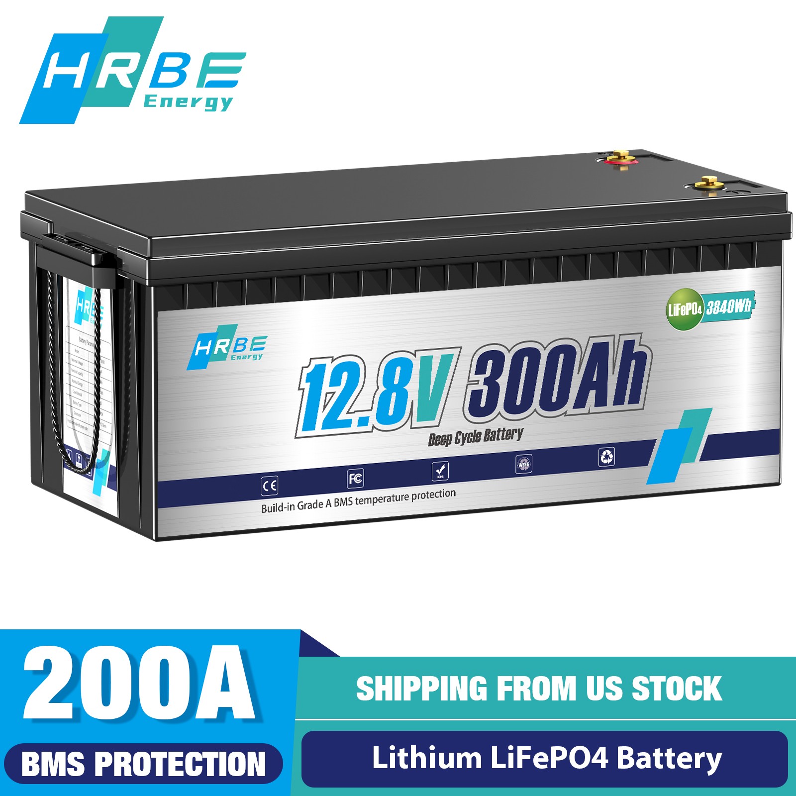 12V 300Ah 10000+ Deep Cycle LiFePO4 Lithium Battery 200A BMS  US stock