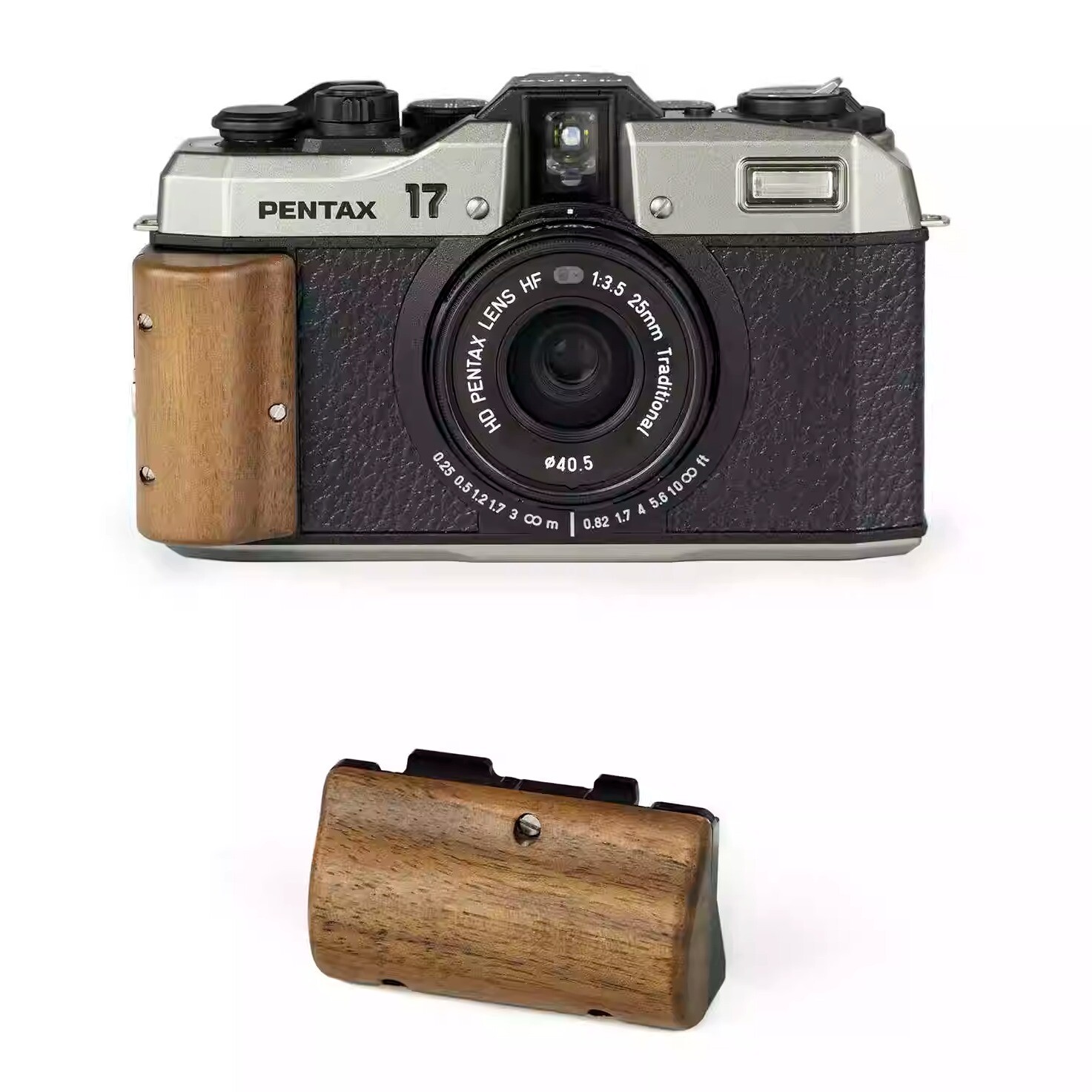 Handcrafted wooden camera grip for Pentax 17, camera handle