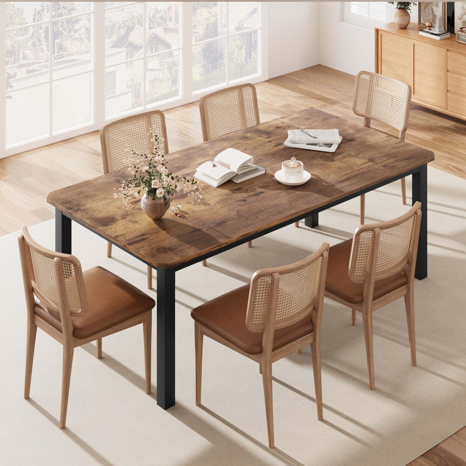 Rectangular Dining Table for 6-8 People, 78.7 inch Kitchen Table for Living Room