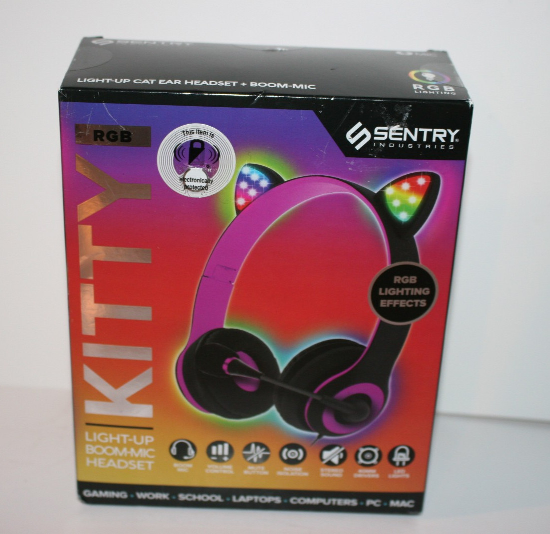 Sentry LED Light Up Kitty Cat Ears HeadSet with Boom Mic RGB Lighting Effects