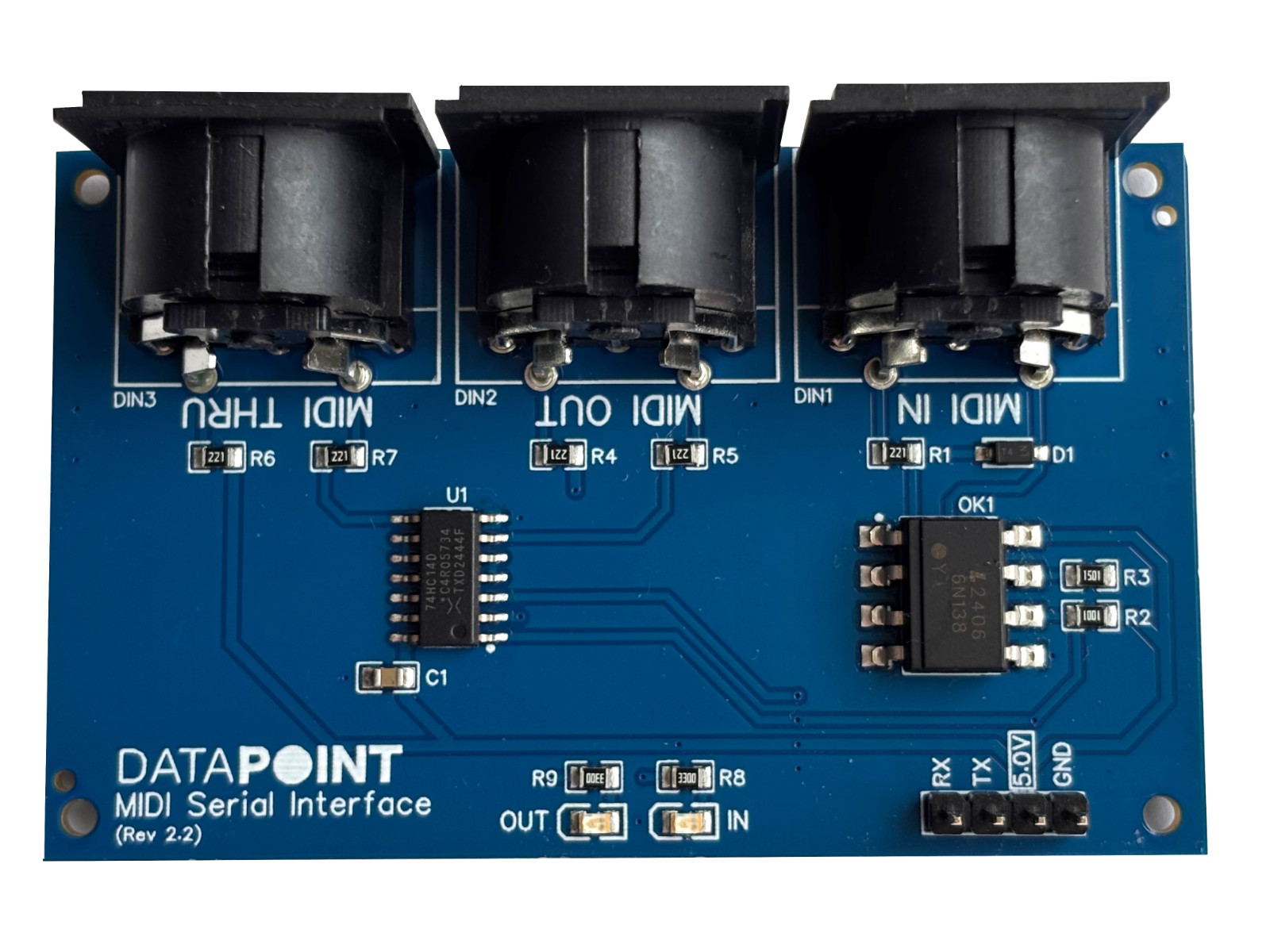 MIDI Serial Interface (5v) (with Thru & LED indicators)