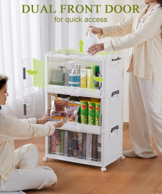 OlarHike 144QT Lockable Storage Bins w/ Lids Folding Stackable 3 Pack