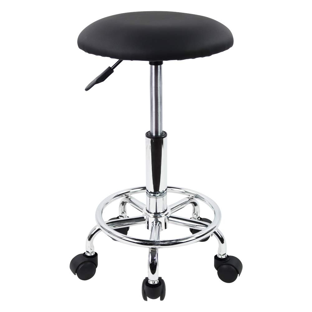 KKTONER Swivel Rolling Stool with Footrest Height Adjustable PU Leather Salon Va
