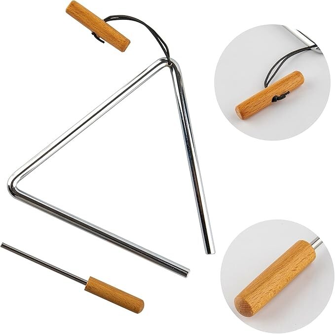Instrumento musical de percusión manual triangular con percutor, Rhythm Steel.